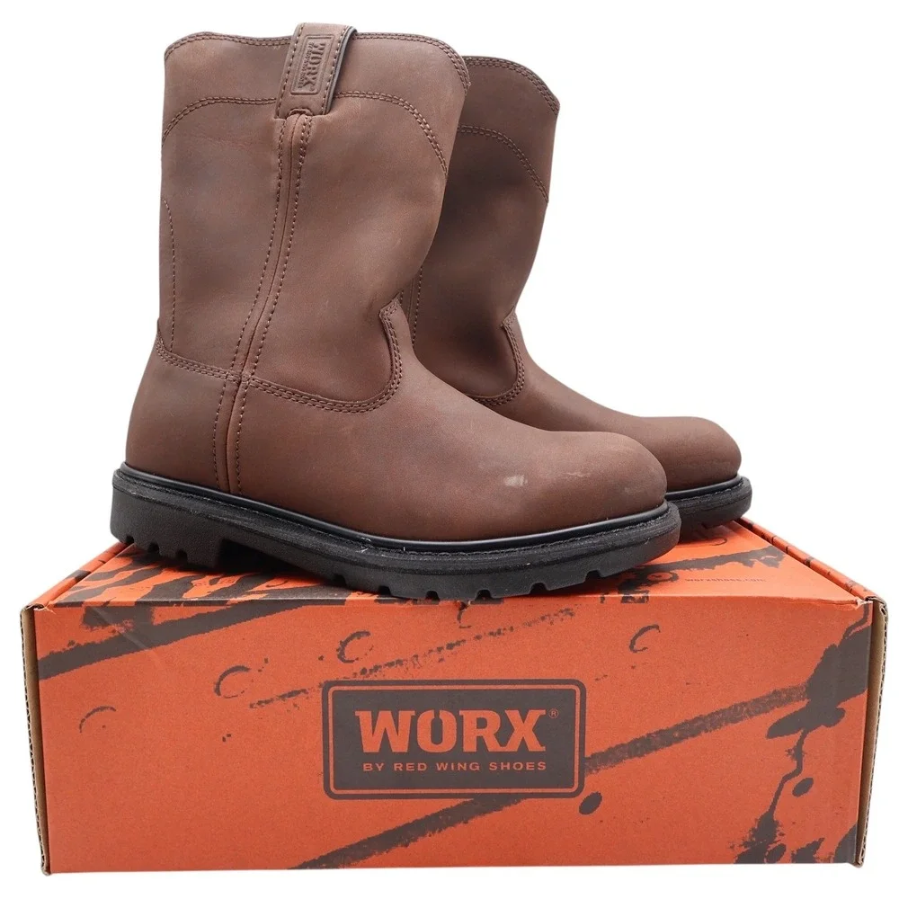 Worx Red Wing 5701 Steel Toe Work Boots Mens 7.5 Brown Leather New Deadstock